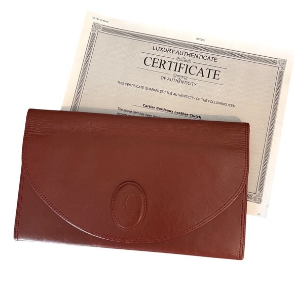 Cartier Handbags - Cartier Bordeaux Leather Clutch Wallet Burgundy Vintage with Certificate